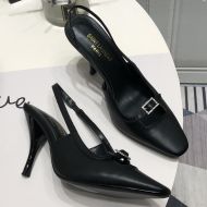 Saint Laurent Blade Slingback Pumps with Crystal Buckles Women Smooth Leather Black