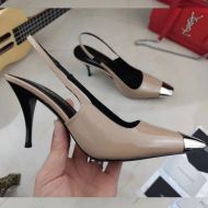 Saint Laurent Blade Slingback Pumps Women Patent Leather Apricot