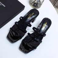 Saint Laurent Cassandra Heeled Slides Women Patent Leather Black