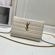 Saint Laurent Large Cassandre Chain Wallet In Lambskin White/Gold