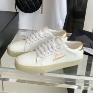 Saint Laurent Court Classic Sneakers Unisex Embroidered Leather with Gold Logo White/Gold