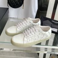 Saint Laurent Court Classic Sneakers Unisex Stars Embroidered Leather White