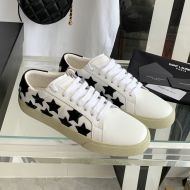 Saint Laurent Court Classic Sneakers Unisex Stars Embroidered Leather White/Black