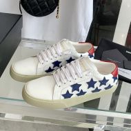 Saint Laurent Court Classic Sneakers Unisex Stars Embroidered Leather White/Blue