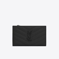 Saint Laurent Fragments Zipped Bifold Wallet In Grained Matelasse Leather Black