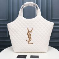 Saint Laurent Icare Maxi Shopping Bag In Quilted Lambskin White/Gold