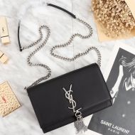 Saint Laurent Large Kate Chain Wallet with Tassel In Leather Black/Silver