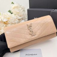 Saint Laurent Large Cassandra Bifold Wallet In Crinkled Matelasse Leather Apricot