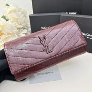 Saint Laurent Large Cassandra Bifold Wallet In Crinkled Matelasse Leather Burgundy