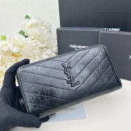 Saint Laurent Large Cassandra Zip Around Wallet In Crinkled Matelasse Leather Black