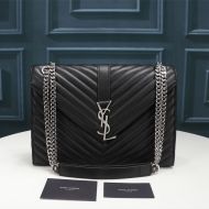 Saint Laurent Large Envelope Chain Bag In Textured Matelasse Leather Black/Silver