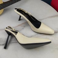 Saint Laurent Lee Slingback Pumps Women Smooth Leather Beige/Black