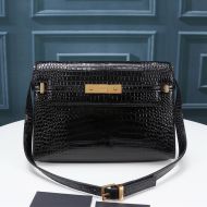 Saint Laurent Manhattan Shoulder Bag In Crocodile-Embossed Shiny Leather Black/Gold