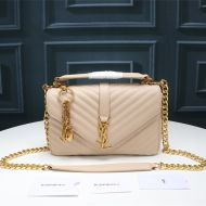 Saint Laurent Medium Classic College Chain Bag In Matelasse Leather Apricot/Gold