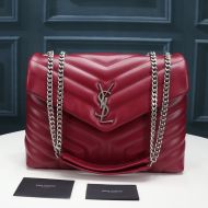 Saint Laurent Medium Loulou Chain Bag In Y Matelasse Leather Red/Silver