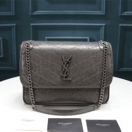 Saint Laurent Medium Niki Chain Bag In Crinkled And Quilted Leather Grey/Silver