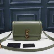 Saint Laurent Medium Solferino Satchel In Box Leather Green/Gold