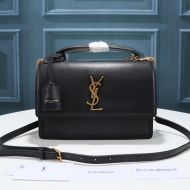 Saint Laurent Medium Sunset Satchel In Smooth Leather Black/Gold