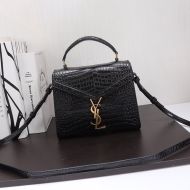 Saint Laurent Mini Cassandra Top Handle Bag In Crocodile Embossed Leather Black/Gold