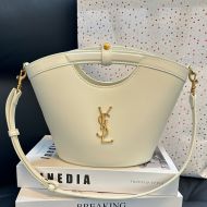 Saint Laurent Mini Celia Tote In Smooth Leather White/Gold