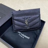 Saint Laurent Monogram Card Case In Grained Matelasse Leather Black/Silver