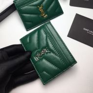 Saint Laurent Monogram Card Case In Matelasse Lambskin Green/Silver