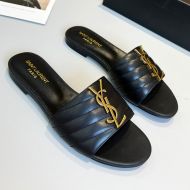 Saint Laurent Monogram Slides Women Matelasse Leather Black/Gold