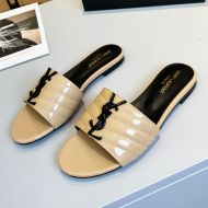 Saint Laurent Monogram Slides Women Matelasse Patent Leather Beige