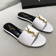 Saint Laurent Monogram Slides Women Smooth Leather White/Gold