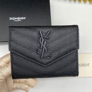 Saint Laurent Monogram Trifold Card Case In Grained Matelasse Leather Black