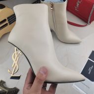 Saint Laurent Opyum Ankle Boots Women Smooth Leather Beige/Gold