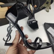 Saint Laurent Opyum Sandals Women Patent Leather with Black Heel Black