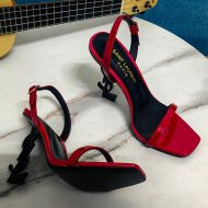 Saint Laurent Opyum Slingback Sandals Women Patent Leather with Black Heel Red