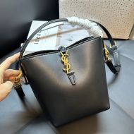 Saint Laurent Small Le 37 Bucket Bag In Shiny Leather Black/Gold