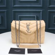 Saint Laurent Small Loulou Chain Bag In Y Matelasse Leather Apricot/Silver