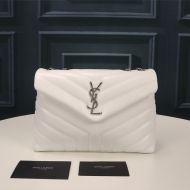 Saint Laurent Small Loulou Chain Bag In Y Matelasse Leather White/Silver