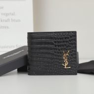 Saint Laurent Small Tiny Monogram East/West Wallet In Crocodile Embossed Leather Black/Gold