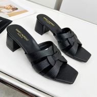 Saint Laurent Tribute Heeled Slides Women Grained Leather Black