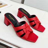 Saint Laurent Tribute Heeled Slides Women Grained Leather Red