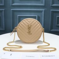 Saint Laurent Vinyle Round Camera Bag In Grained Matelasse Leather Apricot/Gold