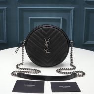 Saint Laurent Vinyle Round Camera Bag In Grained Matelasse Leather Black/Silver